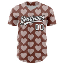 Load image into Gallery viewer, Custom Brown White-Black 3D Love Heart Valentine&#39;s Day Authentic Baseball Jersey
