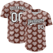 Load image into Gallery viewer, Custom Brown White-Black 3D Love Heart Valentine&#39;s Day Authentic Baseball Jersey
