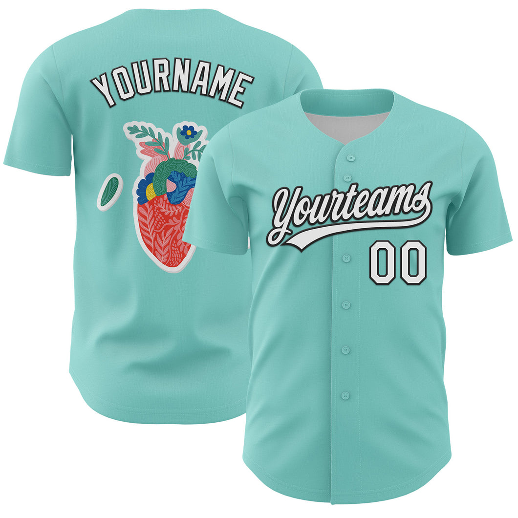 Custom Ice Blue White-Black 3D Love Heart Valentine's Day Authentic Baseball Jersey