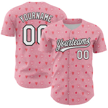 Custom Light Pink White-Black 3D Love Heart Valentine's Day Authentic Baseball Jersey