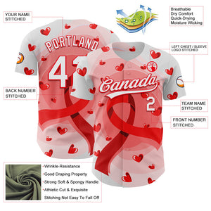 Custom White Fire Red 3D Blood Cancer Ribbon Authentic Baseball Jersey