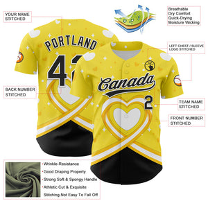 Custom Yellow Black-White 3D Bone Cancer Ribbon Authentic Baseball Jersey