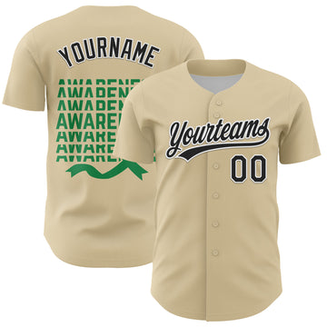 Custom Cream Black-Kelly Green 3D Gallbladder And Bile Duct Cancer Ribbon Authentic Baseball Jersey