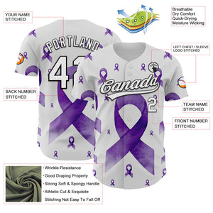 Custom White Purple-Black 3D Gynecological Cancer Ribbon Authentic Baseball Jersey