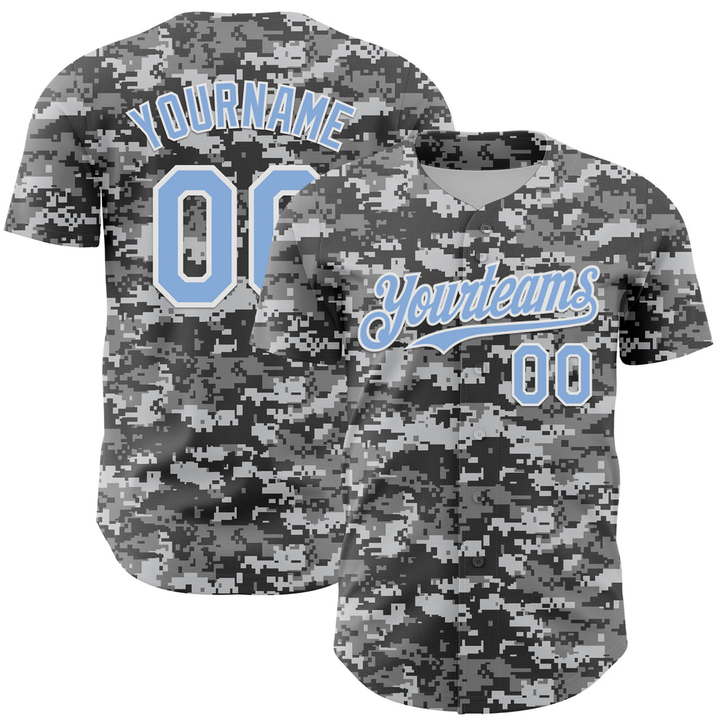 Custom Camo Light Blue-White 3D Authentic Salute To Service Baseball Jersey