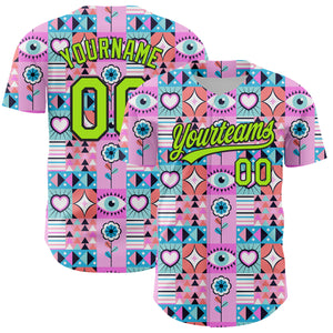 Custom Pink Neon Green-Black 3D Pattern Design Evil Eyes Authentic Baseball Jersey