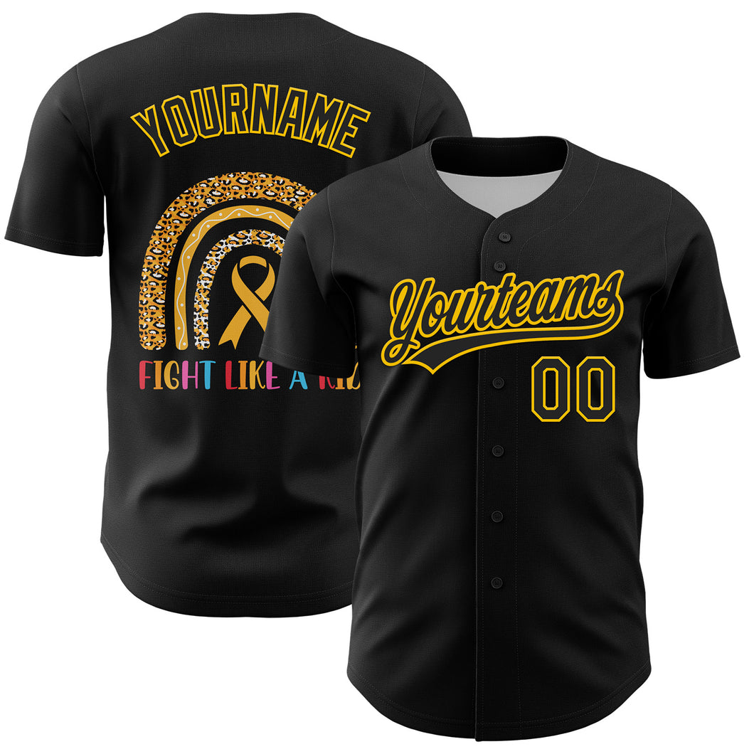 Custom Black Yellow 3D Childhood Cancer Gold Ribbon Authentic Baseball Jersey