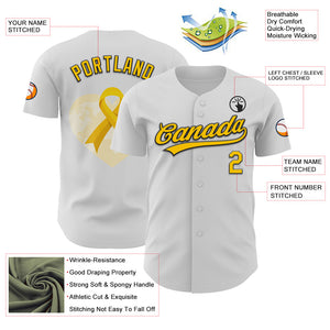 Custom White Yellow-Black 3D Childhood Cancer Gold Ribbon Authentic Baseball Jersey