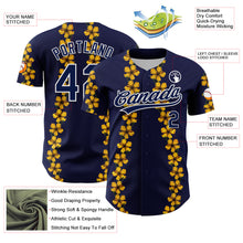 Load image into Gallery viewer, Custom Navy White 3D Tropical Hawaii Flower Authentic Baseball Jersey
