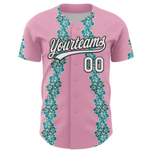 Load image into Gallery viewer, Custom Light Pink White-Black 3D Tropical Hawaii Flower Authentic Baseball Jersey
