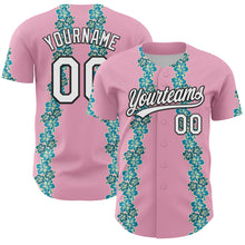 Load image into Gallery viewer, Custom Light Pink White-Black 3D Tropical Hawaii Flower Authentic Baseball Jersey
