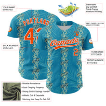 Load image into Gallery viewer, Custom Sky Blue Orange-White 3D Tropical Hawaii Jungle Leaves And Flower Authentic Baseball Jersey
