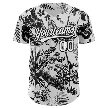 Custom White Black 3D Tropical Hawaii Jungle Plant Authentic Baseball Jersey