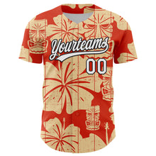 Load image into Gallery viewer, Custom Red White-Black 3D Tropical Hawaii Flower And Tiki Mask Authentic Baseball Jersey
