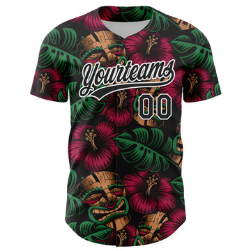 Custom Black White 3D Tropical Hawaii Jungle Leaves And Flower Authentic Baseball Jersey