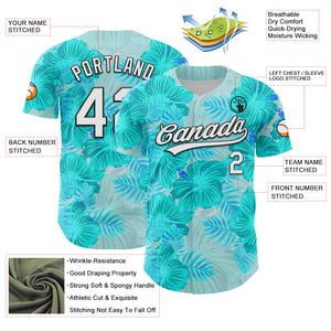 Custom Lakes Blue White-Black 3D Tropical Hawaii Jungle Leaves And Flower Authentic Baseball Jersey