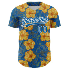 Load image into Gallery viewer, Custom Blue White 3D Tropical Hawaii Flower Authentic Baseball Jersey
