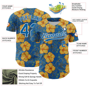 Custom Blue White 3D Tropical Hawaii Flower Authentic Baseball Jersey