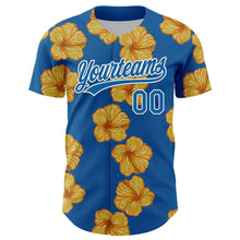 Load image into Gallery viewer, Custom Blue White 3D Tropical Hawaii Flower Authentic Baseball Jersey
