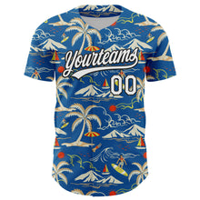 Load image into Gallery viewer, Custom Blue White-Black 3D Tropical Beach Island Hawaii Palm Tree Authentic Baseball Jersey
