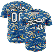 Load image into Gallery viewer, Custom Blue White-Black 3D Tropical Beach Island Hawaii Palm Tree Authentic Baseball Jersey
