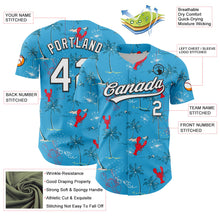 Load image into Gallery viewer, Custom Sky Blue White-Black 3D Tropical Beach Hawaii Palm Tree And Lobster Authentic Baseball Jersey
