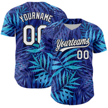 Load image into Gallery viewer, Custom Purple White-Black 3D Tropical Hawaii Leaves Authentic Baseball Jersey
