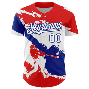 Custom Fire Red White-Royal 3D Chile Chilean Flag Authentic Baseball Jersey