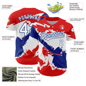 Custom Fire Red White-Royal 3D Chile Chilean Flag Authentic Baseball Jersey