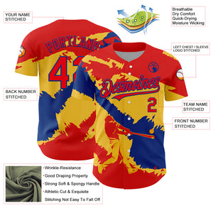 Custom Fire Red Royal-Yellow 3D Colombia Colombian Flag Authentic Baseball Jersey