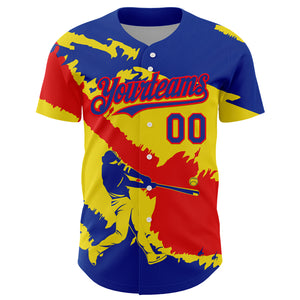 Custom Royal Fire Red-Light Yellow 3D Ecuador Ecuadorian Flag Authentic Baseball Jersey