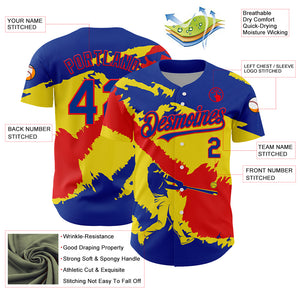 Custom Royal Fire Red-Light Yellow 3D Ecuador Ecuadorian Flag Authentic Baseball Jersey