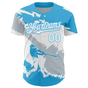 Custom Sky Blue White-Silver 3D Guatemala Guatemalan Flag Authentic Baseball Jersey