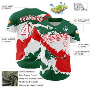 Custom Kelly Green White-Fire Red 3D Mexico Mexican Flag Authentic Baseball Jersey