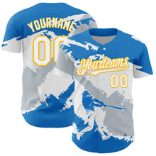 Load image into Gallery viewer, Custom Electric Blue Gold-Silver 3D Nicaragua Nicaraguan Flag Authentic Baseball Jersey
