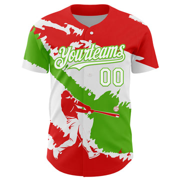 Custom Fire Red White-Aurora Green 3D Peru Peruvian Flag Authentic Baseball Jersey