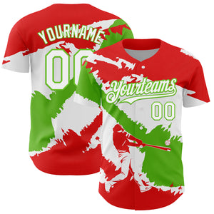 Custom Fire Red White-Aurora Green 3D Peru Peruvian Flag Authentic Baseball Jersey