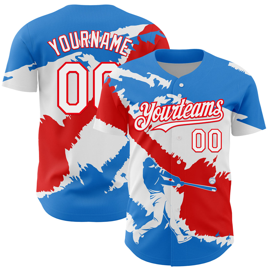 Custom Electric Blue White-Fire Red 3D Puerto Rico Puerto Rican Flag Authentic Baseball Jersey