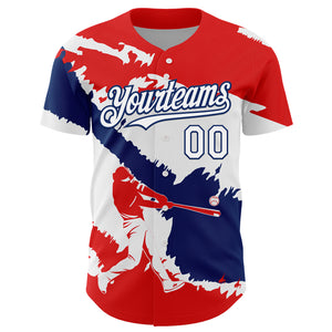 Custom Fire Red White-US Navy Blue 3D Dominican Republic Flag Authentic Baseball Jersey