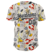 Load image into Gallery viewer, Custom Cream Black-White 3D Hawaii Tropical Palm Tree Lobster Authentic Baseball Jersey
