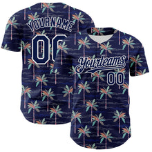 Load image into Gallery viewer, Custom Navy White 3D Hawaii Beach Tropical Palm Tree Authentic Baseball Jersey
