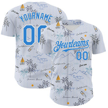 Load image into Gallery viewer, Custom White Electric Blue 3D Hawaii Beach Tropical Palm Tree Authentic Baseball Jersey
