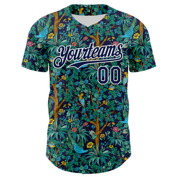 Custom Navy White 3D Hawaii Tropical Jungle Bird Authentic Baseball Jersey