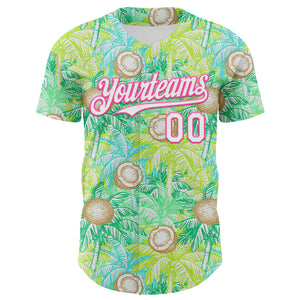 Custom White Pink 3D Hawaii Tropical Coconut Tree Authentic Baseball Jersey