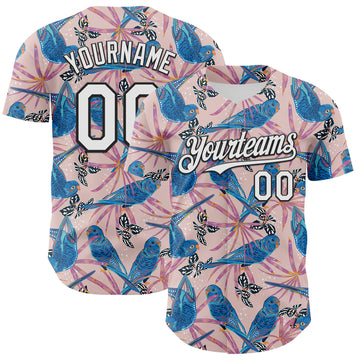 Custom Light Pink White-Black 3D Hawaii Tropical Forest Bird Authentic Baseball Jersey