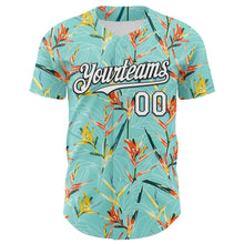 Load image into Gallery viewer, Custom Ice Blue White-Black 3D Hawaii Tropical Leaves Authentic Baseball Jersey
