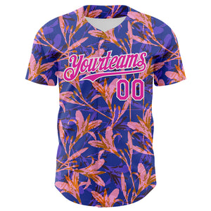 Custom Purple Deep Pink-White 3D Hawaii Tropical Flower Authentic Baseball Jersey