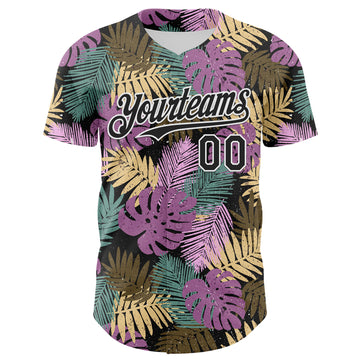 Custom Black White 3D Hawaii Tropical Palm Leaves Authentic Baseball Jersey