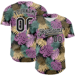 Custom Black White 3D Hawaii Tropical Palm Leaves Authentic Baseball Jersey