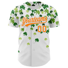 Load image into Gallery viewer, Custom White Bay Orange-Green 3D St. Patrick&#39;s Day Shamrock Authentic Baseball Jersey
